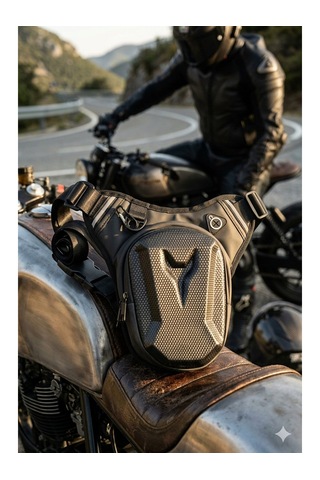 Siyah Su Geçirmez Bel Bacak Omuz Motorcu Çantası - Sert Kabuklu Dayanıklı Motosiklet Çantası