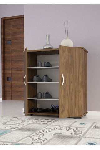 Modilayn 70 X 76 X 32 Cm 3 Raflı 2 Kapalı Ayakkabı Dolabı Kiler Dolabı Ceviz