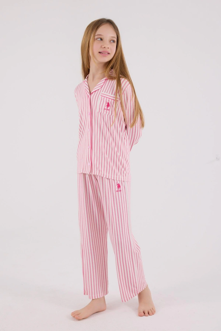 U.s. Polo Assn Kız Çocuk Gömlek Pijama Açık Fuşya-2069 Fuşya