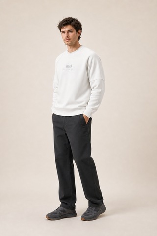 Redline Black Yeni Sezon Erkek Kışlık Regular Fit Sweatshirt Pamuklu Beyaz