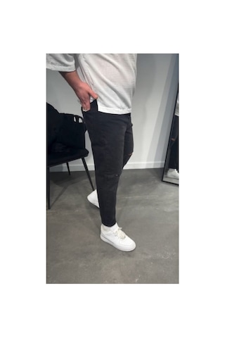 Butik İstanbul Erkek Siyah Dizi Yırtık Boyfriend Jean