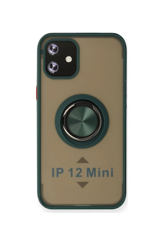Newface - 791 - iPhone Uyumlu 12 Mini Kılıf Montreal Yüzüklü Silikon Kapak - Csmo-tex - - Yeşil