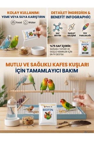 Biotin 20 Gr - Kafes Kuşları İçin Tüy Gelişimi Ve Parlaklığı Takviyesi, Saf Biotin Ev Tipi Ekonomik Paket