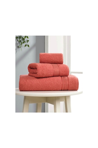 3 Parça Ekonomik Banyo Havlu Seti Pamuklu Ezgi Kiremit