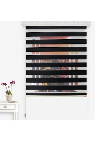 Kidmex Düz Siyah Zebra Perde Etek Dilimsiz