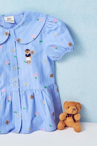 Defacto Bebe Yaka Baskılı Kısa Kollu Gömlek Kız Bebek H2988a526smnv135 Lacivert-nv135