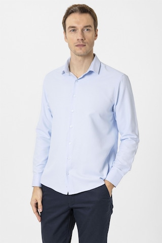 Süvari Buz Mavi Slim Fit Desenli Klasik Yaka Gömlek