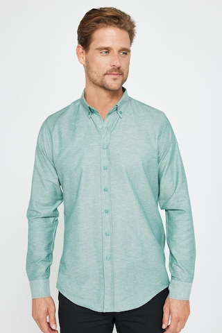 Tudors Erkek Slim Fit Dar Kesim Uzun Kollu Pamuklu Oxford Doku Kolay Ütülenebilir Yeşil Düğmeli Yaka Gömlek-31029-yeşil Yeşil