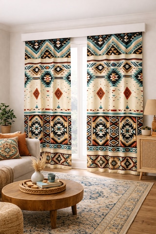 140x260 Ölçüsünde 2 Adet Bohem Fon Perde. Boho Tarz Koleksiyon Ürünü. Çok Renkli Kahve