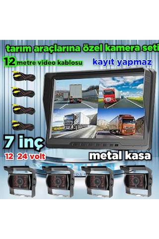 Kayıtsız 7 İnç Monitör 4 Adet Metal Kasa Kamera 12 24 Volt