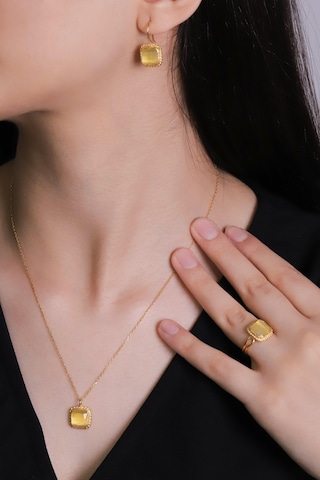 Beyisa Güneş Taşı Serisi Sarma Kare Kesim Sarı Renkli 22 Ayar Altın Kaplama Kadın Set