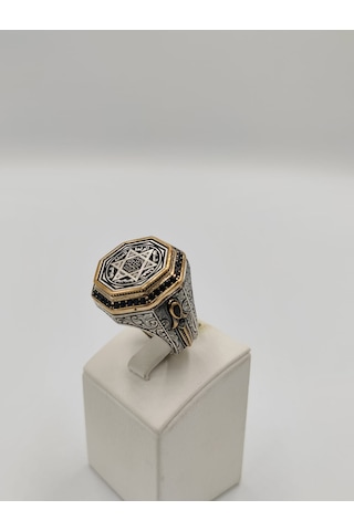 Hz. Süleyman Mührü Zorbey Taşlı Erkek Yüzüğü 25 Mm 925 Ayar Gümüş