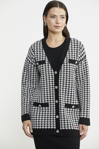 Kazayağı Motif Oversize Triko Ceket - Siyah 001