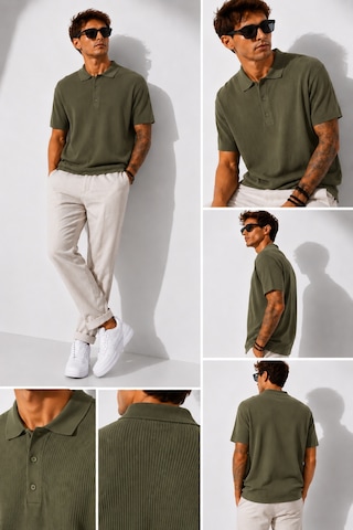 Ribana Erkek Kısa Kollu Fitilli Yarım Düğme Kapama Polo Yaka T-shirt 26001 Haki