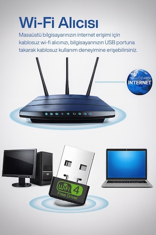 Usb Wifi Adaptör Kablosuz Wifi İnternet Alıcı Ağ Kartı Masaüstü Bilgisayar Pc 300 Mbps 802.11n 89387502