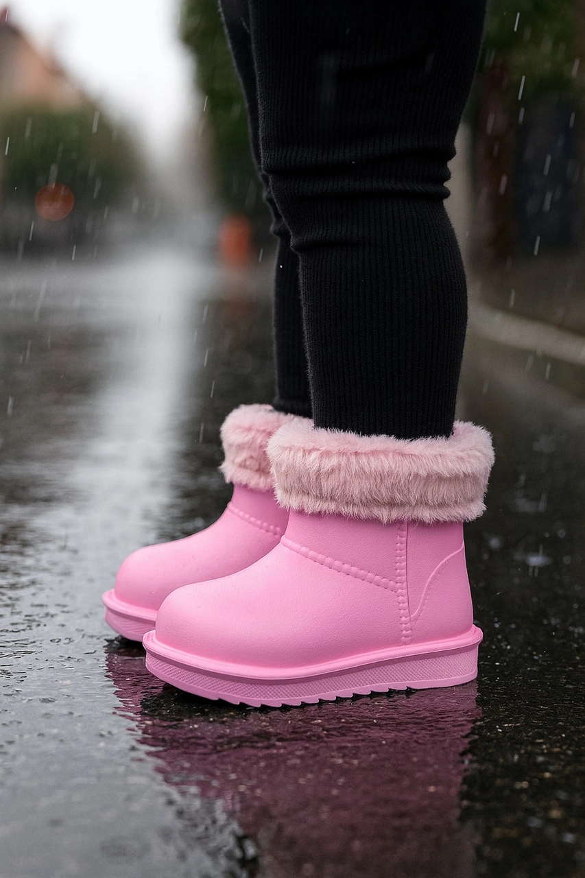 Su Geçirmez İçi Kürklü Kız Çocuk Eva Yağmur Kar Botu Pembe
