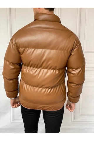 Modefendi Şişme Oversize Yüksek Kalite Deri Mont Kahverengi