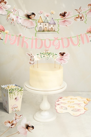 Orman Perileri Ve Sevimli Evleri Temalı Doğum Günü Konsepti Süsleme Seti , Cupcake Süsü Flama Etiket Dijital Baskı