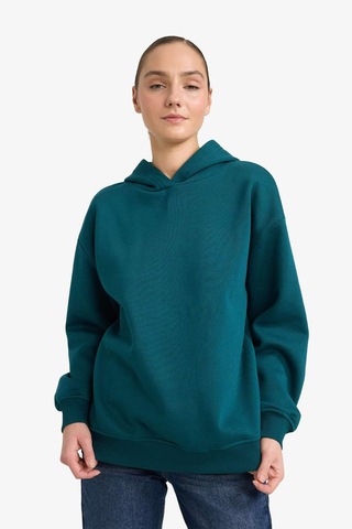 Defacto Relax Fit Kapüşonlu Basic Düz Kalın Sweatshirt D9935ax25wngn246 Yeşil-gn246