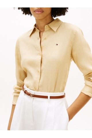 Tommy Hilfiger Ess Lınen Relaxed Shırt Kadın Bej Uk Gömlek - Ww0ww44679
