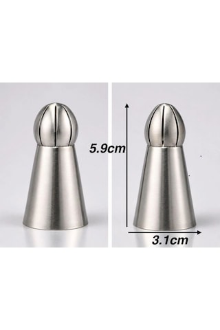 5'li Profesyonel Rus Top Duy Ucu Seti - 5.9 Cm Büyük Boy Paslanmaz Çelik Krema Sıkma Ve Fırfır Uçları Metalik