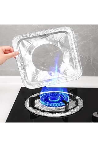 Ocak Koruyucu Yağ Geçirmez Alüminyum Folyo Ped, Yeniden Kullanılabilir Isıya Dayanıklı Hijyenik Mutfak İçin 22 Cm X 22 Cm 10 Adet - Kare Sku: Smg8690010212504