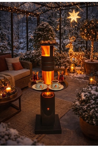Füze Tipi Pelet Sobası Cam Soba Roket Soba Bahçe Cam Balkon Kış Bahçesi Cafe Kamp Tipi Tepsili Küçük