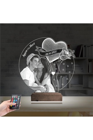 Luvivia Kalp Gül Sevgiliye Hediye Fotoğraflı 3d Lamba - Masa Gece Lambası V2