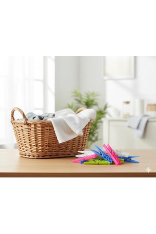 Orret Home 24 Adet Çamaşır Mandalı Yaylı Plastik Mandal Seti, Dayanıklı Ve Renkli Mandal, Çamaşır Asma Ve Çok Renkli
