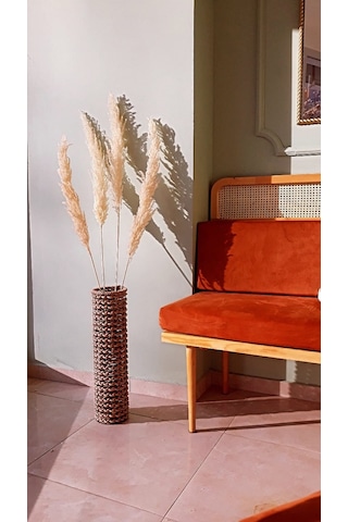 Egindra Egindra Metal Tel Hasır Örgülü Özel Tasarım Pampas Vazosu 60 cm
