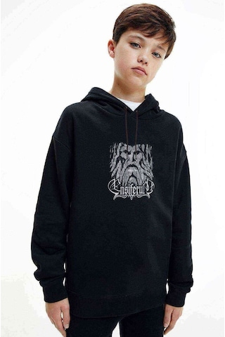Tshirthane Ensiferum Cave Baskılı Unisex Çocuk Kapüşonlu Siyah Sweatshirt