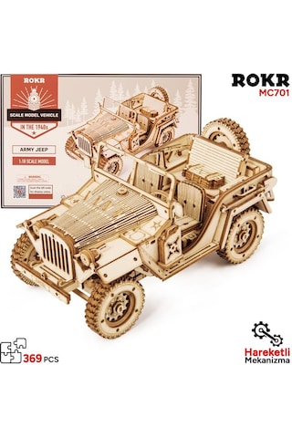 Rokr Mc701 Asker Ordu Arabası Army Field Car Dıy Minyatür Maket Model Seti Ahşap 3d Wooden Puzzle 3d Model Kit Detaylı Dekoratif Hobi Seti Ahşap Maket