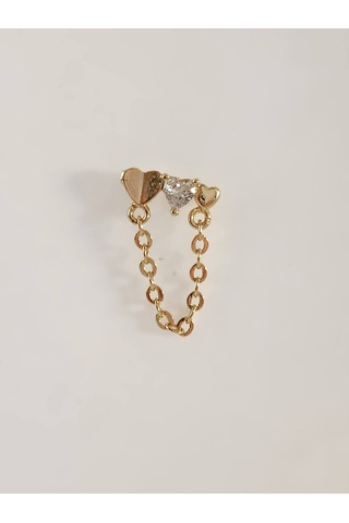 Eva Takı Store Kalp Zincir Sallantılı Model Kıkırdak Tragus Helix Piercing Gold Altın Renk Küpe Altın