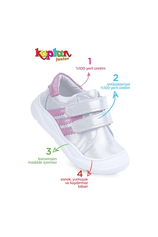 Kaptan Junior İlkadım Hakiki Deri Kız Bebek Ortopedik Ayakkabı İmsk 550 Gümüş