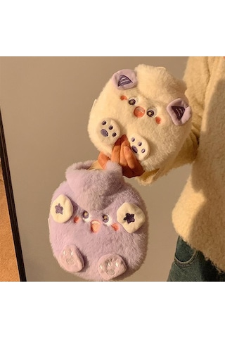 Sevimli Küçük Canavar Peluş Su Dolu Sıcak Su Şişesi-mor