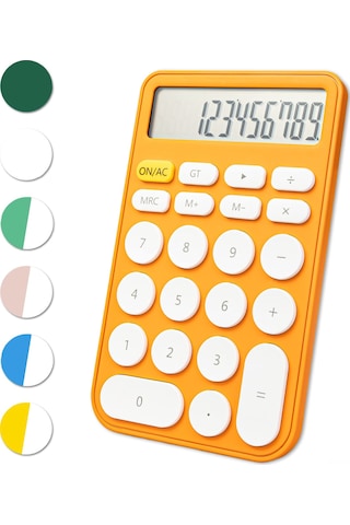 Aubyhe Küçük Mini Sarı Hesap Makinesi - 12 Bit Ekran, 2+ Yıl Pil Ömrü, Kaymaz Önlüğü, Otomatik Kapanma - Ofis & Öğrenci İçin Taşınabilir Sarı