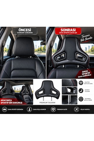 Universal Araç Koltuk Kafalığı Spor Yarış Tipi Lüx Deri Oto Başlık-karbon