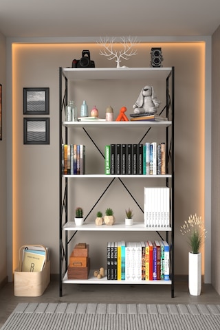 5 Raf Dekoratif 180 Cm Kitaplık Beyaz