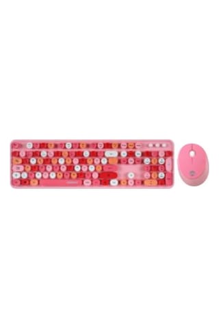 Everest Round Km-6282 Renkli Tuşlu Pembe Kablosuz Q Multimedia Klavye + Mouse Set Lazer