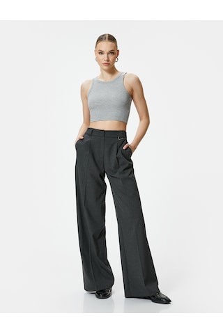 Koton Crop Atlet Ribanalı Bisiklet Yaka Gri 4sak10011ek 4SAK10011EK031