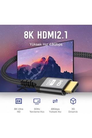 3 Metre Hdmı 2.1 Kablo 8k 60hz 4k 120hz 48gbit/s Yüksek Hızlı, Hdmı Kablo Tv/ps5/ps4/ Xbox Series X/monitör İle Uyumlu