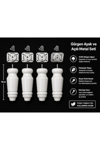 Turkıshrug Kıngdom 4'lü Ahşap Tombul Torna Ayak 18 Cmgürgenayağı Mobilya Ayağı Koltuk Ayağı Koltuk Ayağı I Tv Ünitesi Beyaz