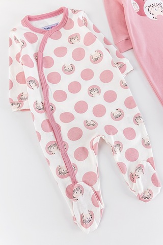 Leopar Figürlü Puantiyeli Uzun Kollu 2'Li Kız Bebek Tulum Takım 001