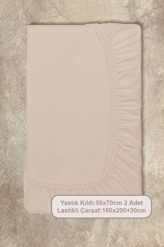 Elart Basic Lastikli Çarşaf Seti Çift Kişilik 160x200+28 Bej