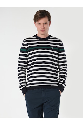 Colin's Regular Fit Bisiklet Yaka Çizgili Lacivert Erkek Kazak CL1064501_Q1.V1_NAV