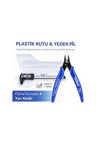 Dijital Kumpas Yan Keski Seti 150mm Kalınlık Ölçer, Kutulu + Yedek Pil