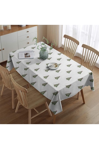 Noel Desenli Dikdörtgen Masa Örtüsü 60x84 İnç, Su Geçirmez Ve Leke Tutmaz Noel Ağacı Daire