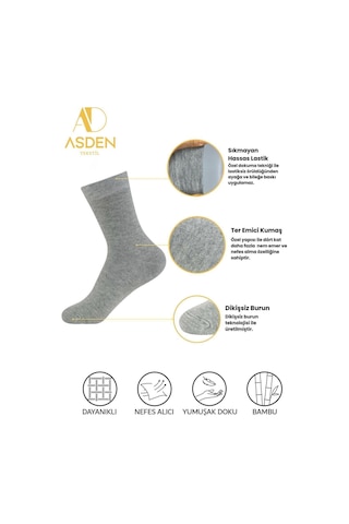 Asden Bambu Erkek Soket Çorap 3 Siyah 3 Lacivert Premium Kutu, Burun Dikişsiz, Yıkamalı 6 Gri