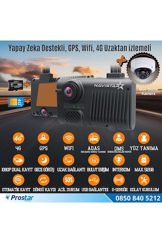 3 Kameralı Monitör Çıkışlı 4g Gps Wıfı Acil Durum Butonu Dahil Pratik Montaj Kamera Seti