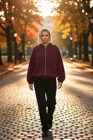 Benerly Kadın Bisiklet Yaka Düşük Kol Fermuarlı Oversize Kalın Örme Sweat Bordo